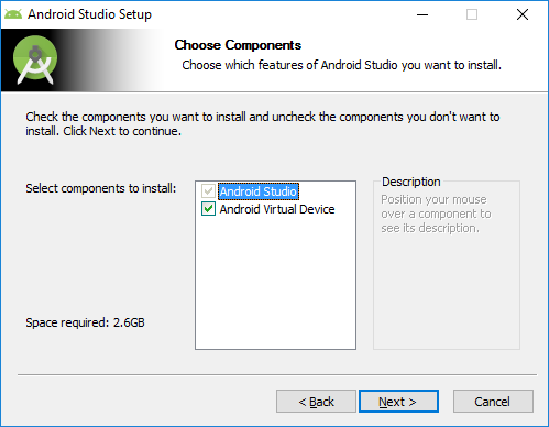 Android Studio Choose Components