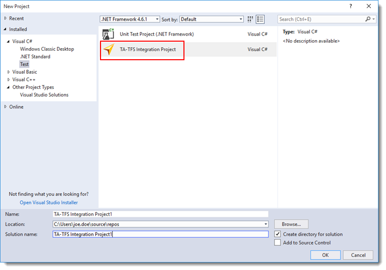 Creating TestArchitect-Team Foundation Server projects in Visual Studio